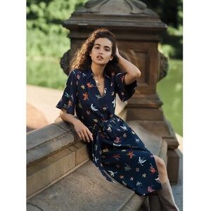 Anthropology Maeve flutterby navy butterfly print dress